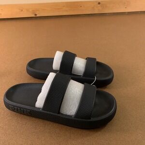 PINK Victorias Secret WOmens Large (9/10) Black Double Strap Pillow Slides NWT
